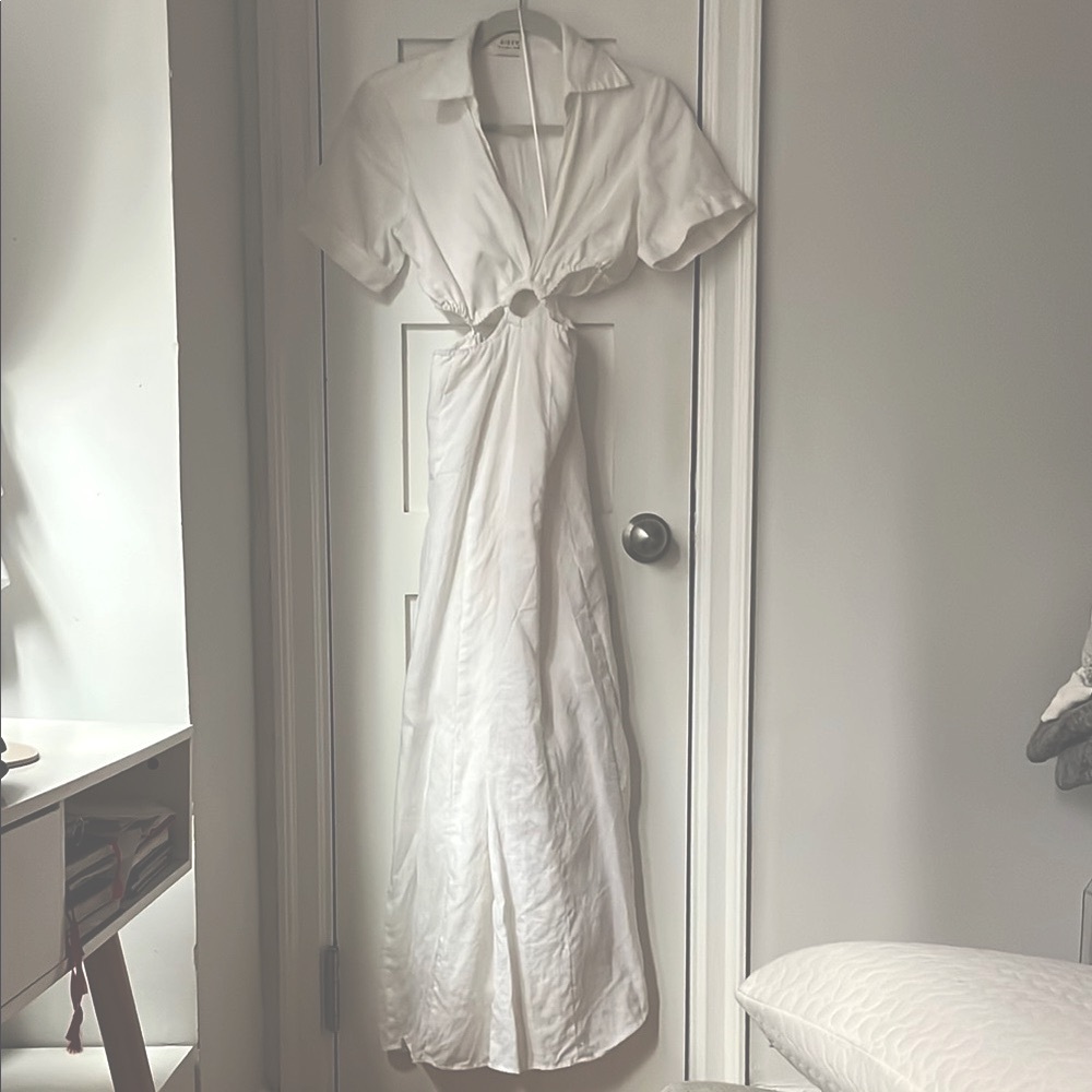 Dissh White Linen Cut-Out Shirt Dress
